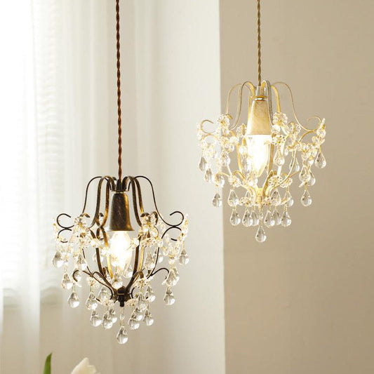 Traditional Vintage Pendant Transparent Iron Crystal 1-Light Pendant Light For Living Room