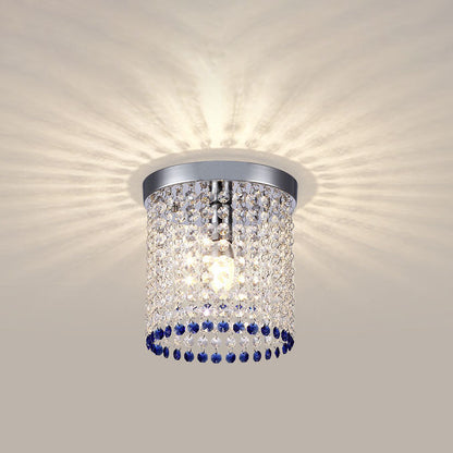 Modern Minimalist Crystal Bead Curtain Round 1-Light Semi-Flush Mount Ceiling Light