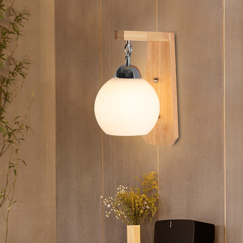 Nordic Minimalist Rustic Wooden Glass 1-Light Wall Sconce Lamp