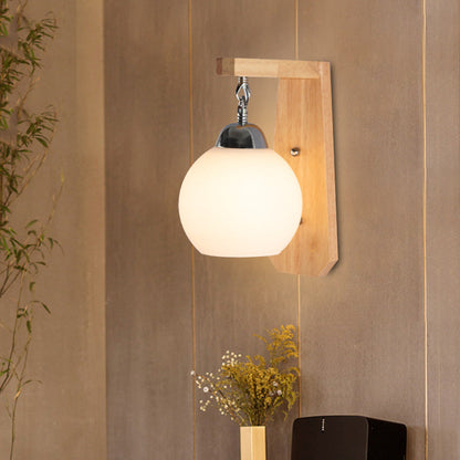 Nordic Minimalist Rustic Wooden Glass 1-Light Wall Sconce Lamp