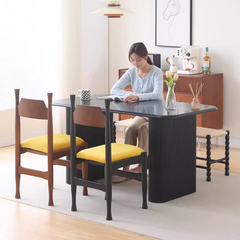 Traditional Vintage Wood Curved Frame Velvet Dining Chair Backrest For Dining Room