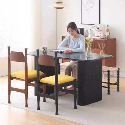 Traditional Vintage Wood Curved Frame Velvet Dining Chair Backrest For Dining Room