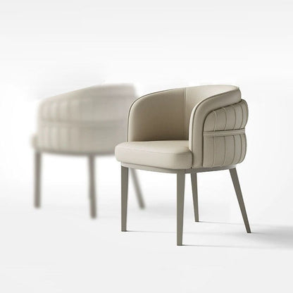Modern Luxury Round Upholstered Faux Leather Carbon Steel Dining Chair Curved Backrest For Dining Room