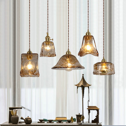 Vintage Amber Glass 1-Light Pendant Light