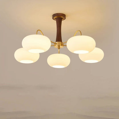 Traditional Vintage Brass Frame Persimmon Glass Shade 3/5/8-Light Chandelier For Living Room
