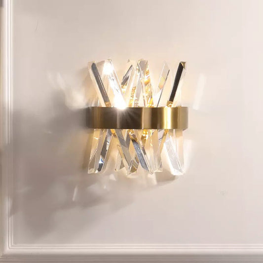 Modern Luxury Half Cylinder Stainless Steel Crystal 2-Light Wall Sconce Lamp For Bedroom