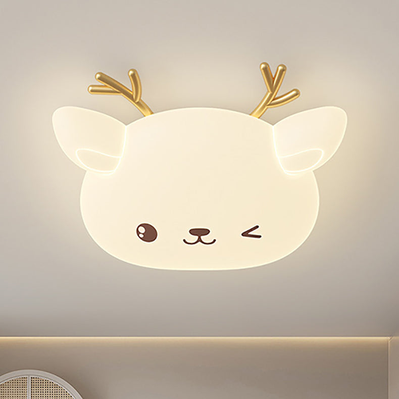 Modern Simplicity Kids Iron PE Deer Elliptical LED Flush Mount Ceiling Light For Bedroom