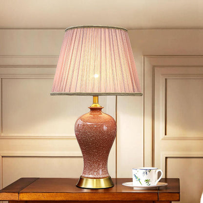 Traditional Chinese Fabric Shade Ceramic Vase Base 1-Light Table Lamp For Home Office
