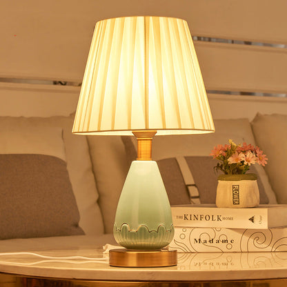 Nordic Light Luxury Fabric Cone Ceramic Base 1-Light Table Lamp