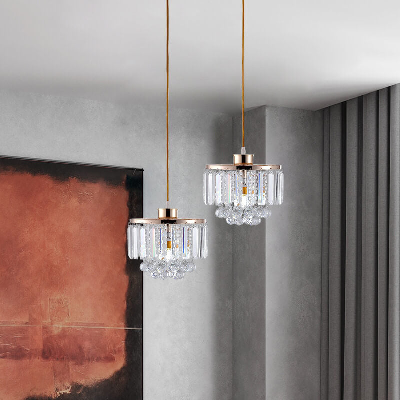 Nordic Light Luxury Round Iron Crystal String 1-Light Pendant Light