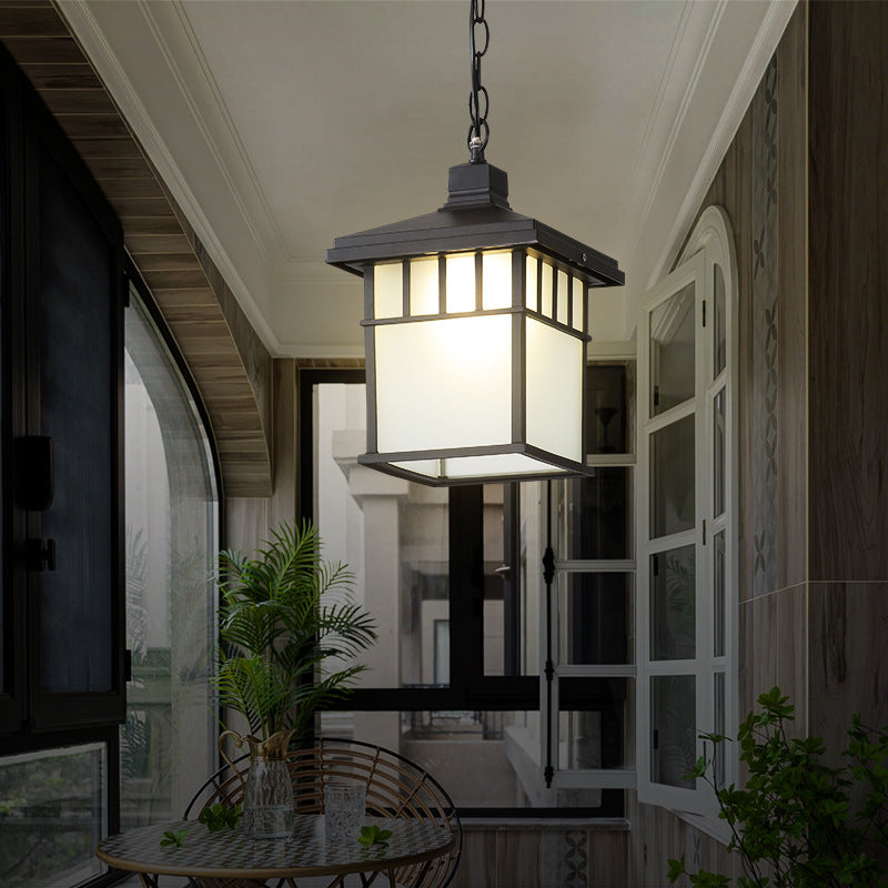 Traditional European Solar Waterproof Aluminum Glass Cubic Pane LED Pendant Light For Garden