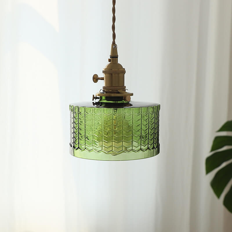 Nordic Vintage Clear Round Drum Copper 1-Light Pendant Light