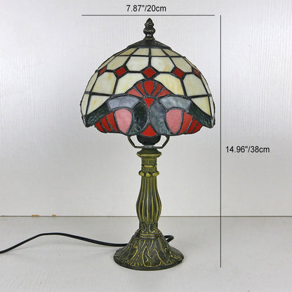 Tiffany Vintage Stained Glass Flower Dome 1-Light Table Lamp