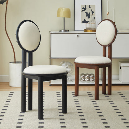 Traditional Vintage Round Upholstered PU Leather Lambswool Solid Wood Dining Chair Backrest For Dining Room