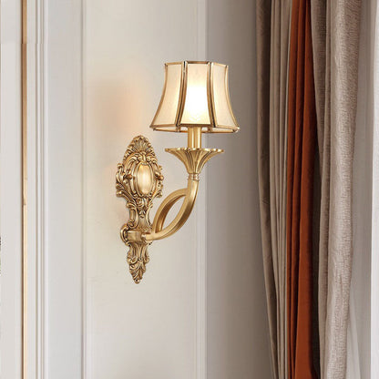 Traditional European Hexagonal Shade Wheat Copper Glass 1/2 Light Wall Sconce Lamp For Living Room