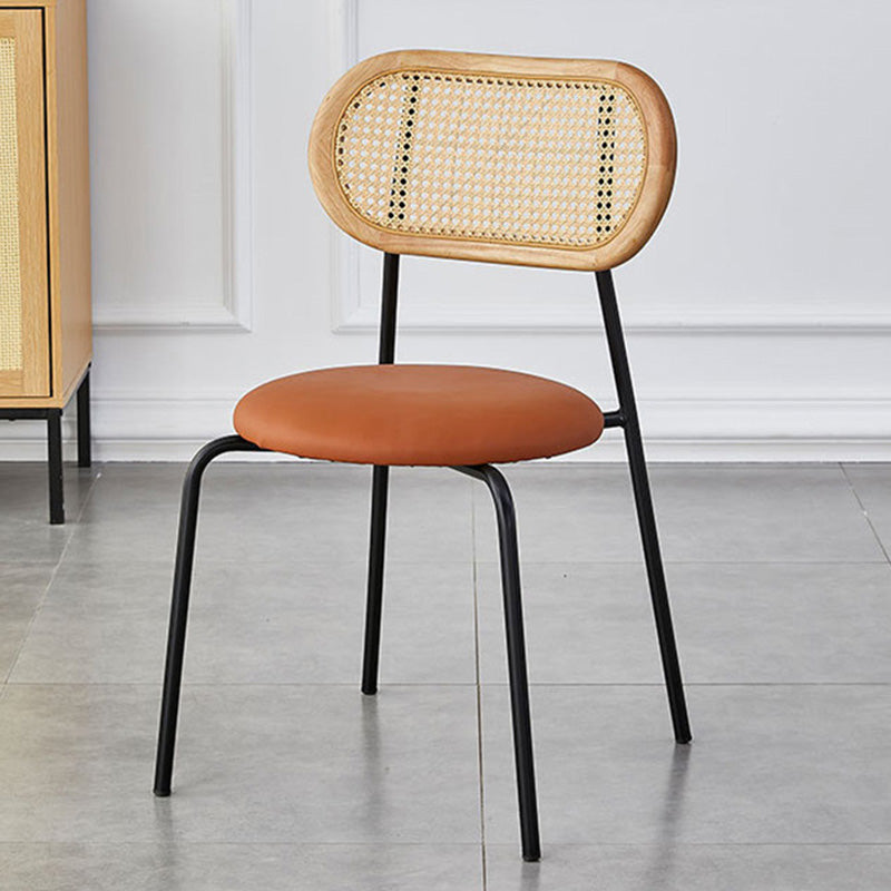 Traditional Vintage Rattan Weaving Round Arc Dining Chair Backrest Armless For Dining Room