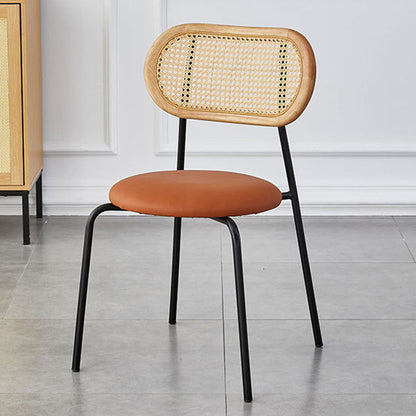 Traditional Vintage Rattan Weaving Round Arc Dining Chair Backrest Armless For Dining Room