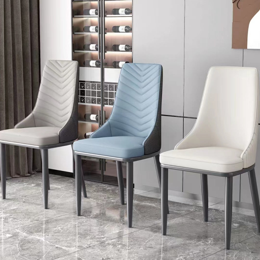 Modern Minimalist Square Four Legs Metal Microfiber Leather Dining Chair Backrest Armless For Dining Room