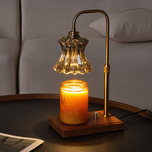 Traditional Vintage Pleated Glass Hardware Solid Wood 1-Light Melting Wax Table Lamp For Living Room