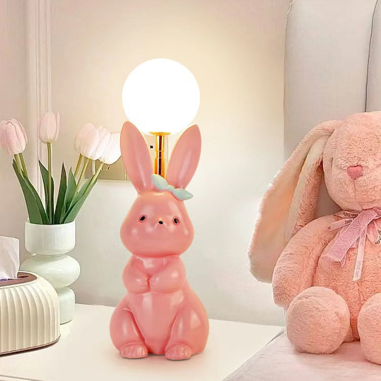Modern Art Deco Rabbit Feather Orb Metal Goose Feather Glass 1-Light Table Lamp For Bedroom
