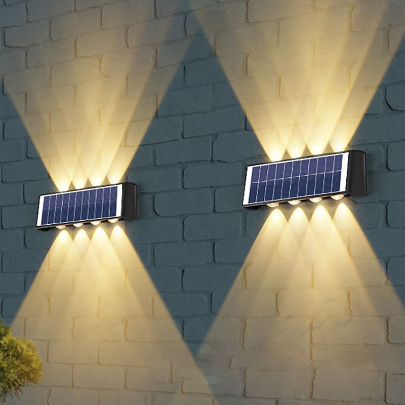 مصباح حائط LED مستطيل الشكل مقاوم للماء يعمل بالطاقة الشمسية بتصميم عصري بسيط مصنوع من مادة ABS PMMA للفناء الخارجي