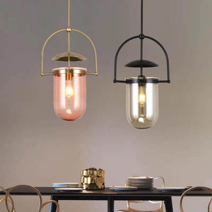 Modern Simplicity Cylinder Half Circle Iron Glass 1-Light Pendant Light For Living Room