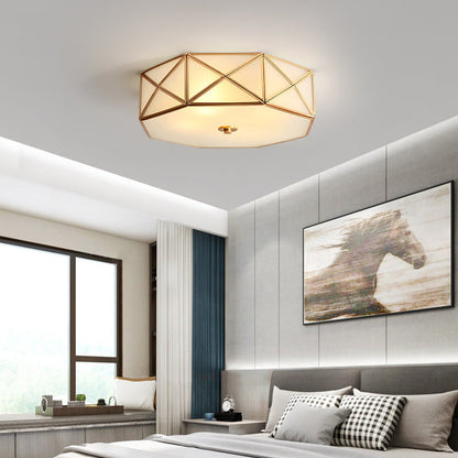 Contemporary Retro Brass Glass Octagon Geometric Line 3/4/6 Light Flush Mount Ceiling Light For Living Room
