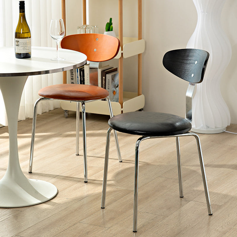 Contemporary Scandinavian Wood Faux Oil Waxed Leather Round Cushion Dining Chair Backrest For Dining Room