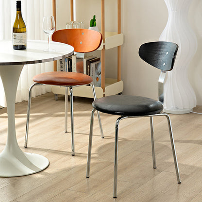 Contemporary Scandinavian Wood Faux Oil Waxed Leather Round Cushion Dining Chair Backrest For Dining Room