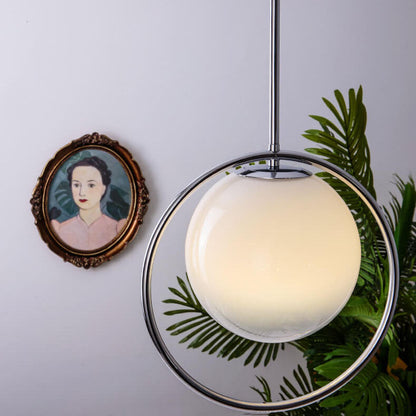 Nordic Vintage Gradient Glass Orb Chrome Ring 1-Light Pendant Light