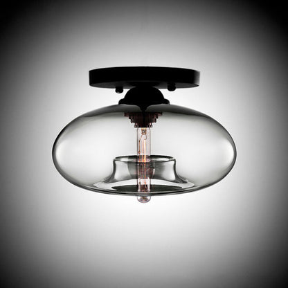 Contemporary Creative Flat Oval Iron Glass 1-Light Semi-Flush Mount Ceiling Light For Living Room