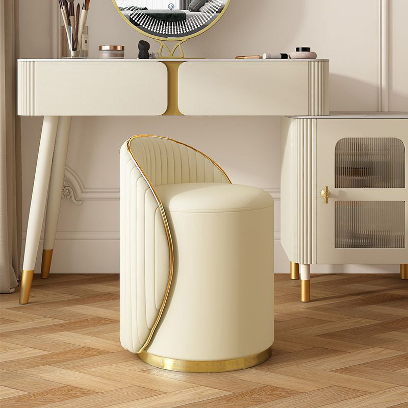 Modern Minimalist Cylinder Iron Nappa Leather Vanity Stool Backrest For Bedroom