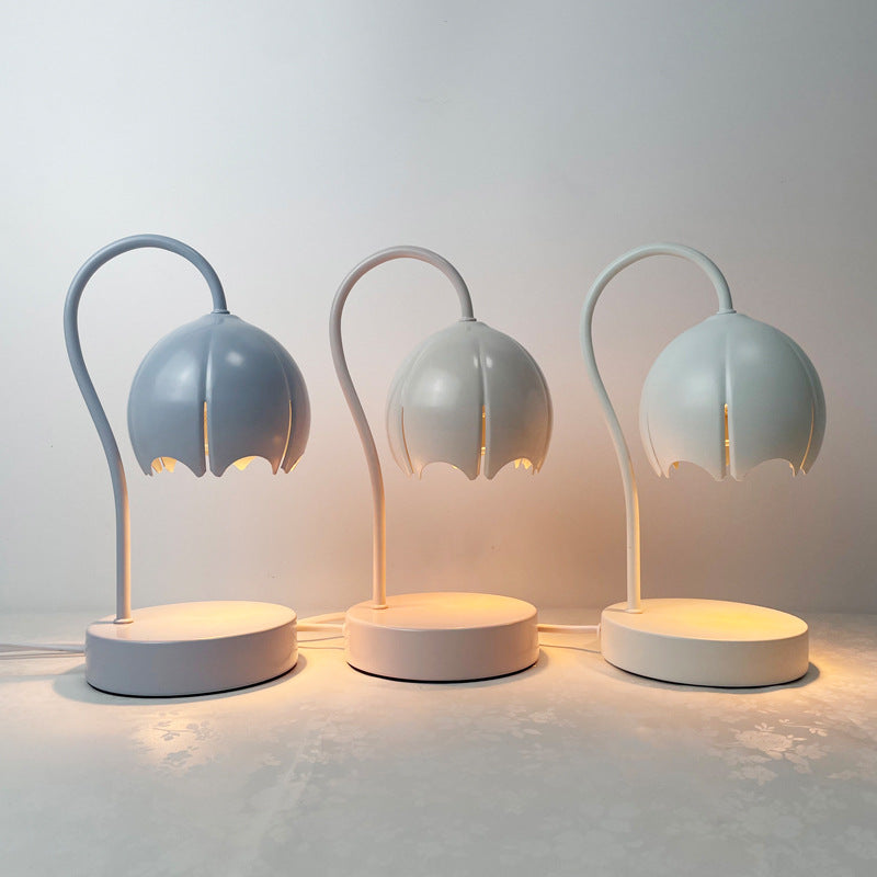 Contemporary Nordic Iron Glass Wood Flower 1-Light Melting Wax Table Lamp For Bedside