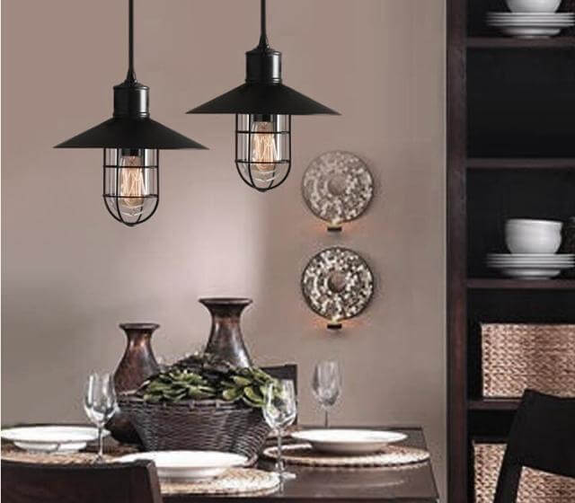 Black Cage Iron Lampshade 1-Light Single Bell Pendant Light