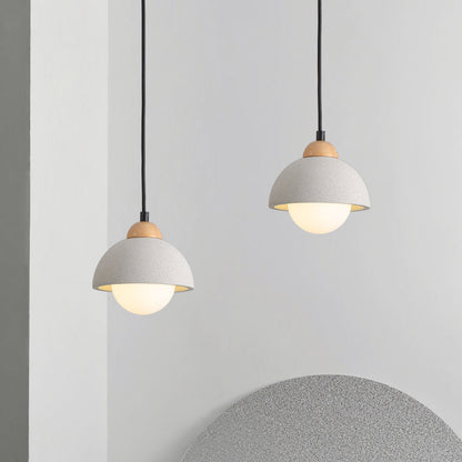 Contemporary Scandinavian Cement Dome Glass Shade 1-Light Pendant Light For Bedroom