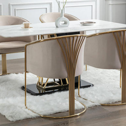 Modern Luxury Half Round Curved Velvet Metal Frame Dining Chair Backrest Armrest For Dining Room