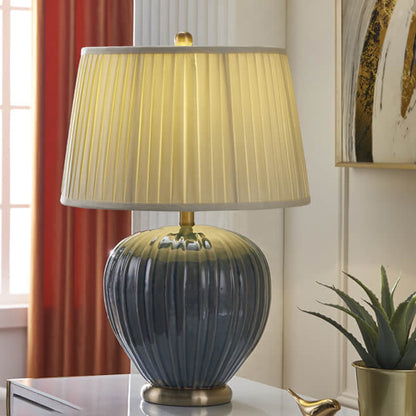 Chinese Vintage Pleated Canvas Shade Ceramic Vase Base 1-Light Table Lamp