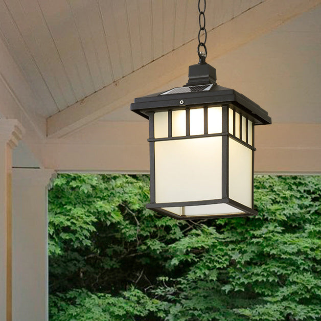 Traditional European Solar Waterproof Aluminum Glass Cubic Pane LED Pendant Light For Garden