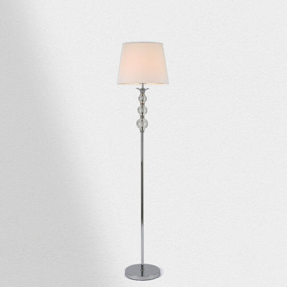 French Vintage Fabric Cone Glass Plated Chrome Column 1-Light Standing Floor Lamp