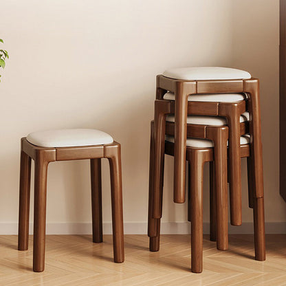 Modern Simplicity Wood Cat's Paw Leather Sponge Square Vanity Stool Backless For Bedroom