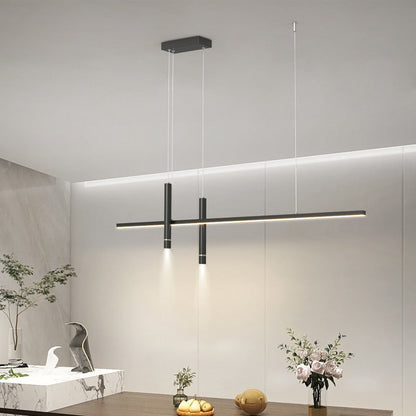 ثريا LED بتصميم هندسي مستقيم من الألومنيوم بتصميم بسيط وحديث لغرفة الطعام 
