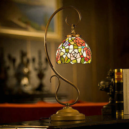 Tiffany Rose Lantern Stained Glass Metal 1-Light Table Lamp