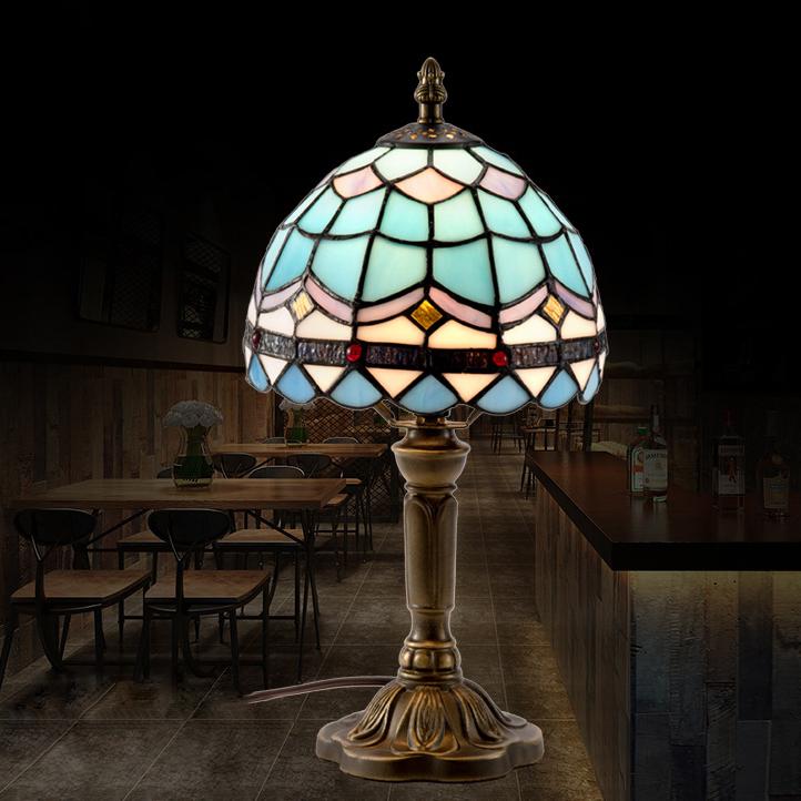 European Decorative Tiffany Stained Glass Tall Mushroom 1-Light LED Table Lamp