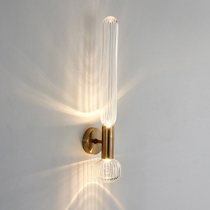 مصباح حائط LED بتصميم أسطواني مخطط من الزجاج والحديد بتصميم عصري بسيط لغرفة المعيشة 