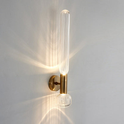 مصباح حائط LED بتصميم أسطواني مخطط من الزجاج والحديد بتصميم عصري بسيط لغرفة المعيشة 