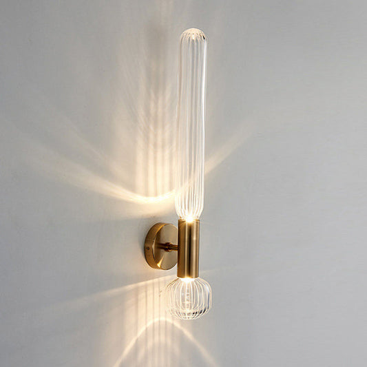 مصباح حائط LED بتصميم أسطواني مخطط من الزجاج والحديد بتصميم عصري بسيط لغرفة المعيشة 