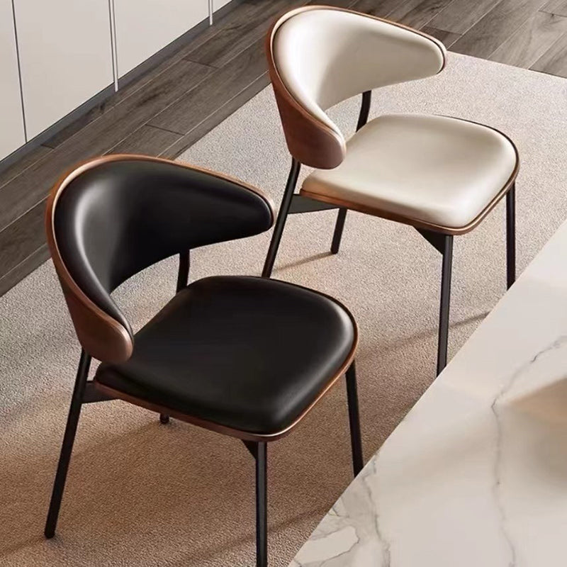 Contemporary Retro PU Wood Metal Sponge Square Curved Dining Chair Backrest For Dining Room