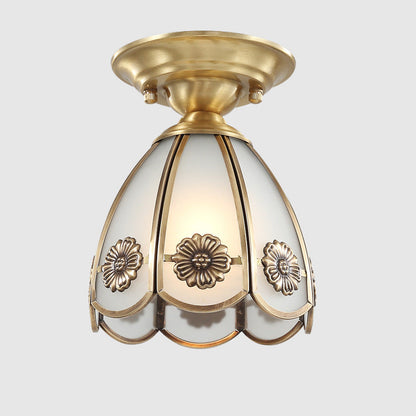 European Luxury Brass Glass Cone 1-Light Semi-Flush Mount Ceiling Light