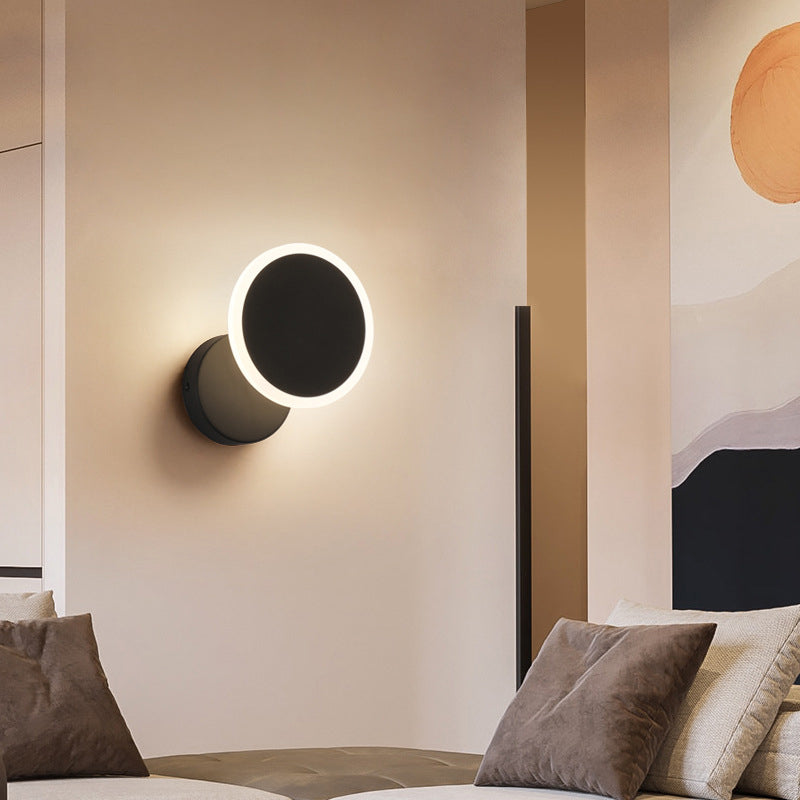 مصباح حائط LED دائري دوار مصنوع من الحديد والأكريليك بتصميم عصري بسيط لغرفة النوم 