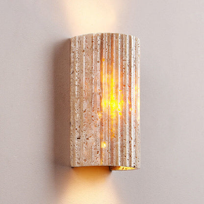 Japanese Wabi-sabi Yellow Travertine Half-Cylinder LED Wall Sconce Lamp